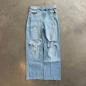 Vintage Y2K Hollister High Rise Distressed Vintage Wide Leg Baggy Flare Jeans 28